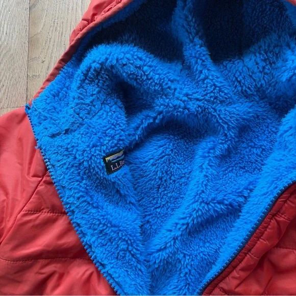 LL Bean Kids Orange Blue Hooded Fleece Lined Jacket Size 3T Blue Reversible - Picture 3 of 9